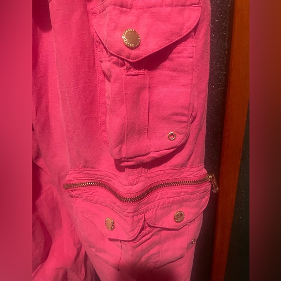 Vintage $139 Lauren Ralph Lauren Pink Fuchsia Silk Linen Cargo Pants Y2K - Picture 3 of 7